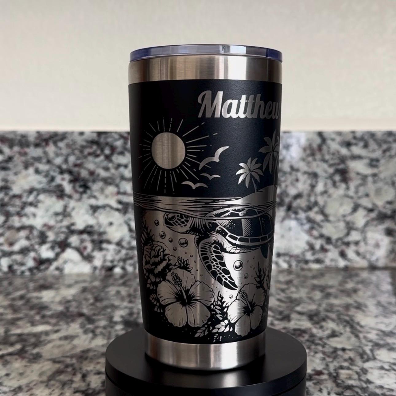 Personalized Sea Turtle 20 oz Stainless Steel Tumbler – Custom Full Wrap Engraved