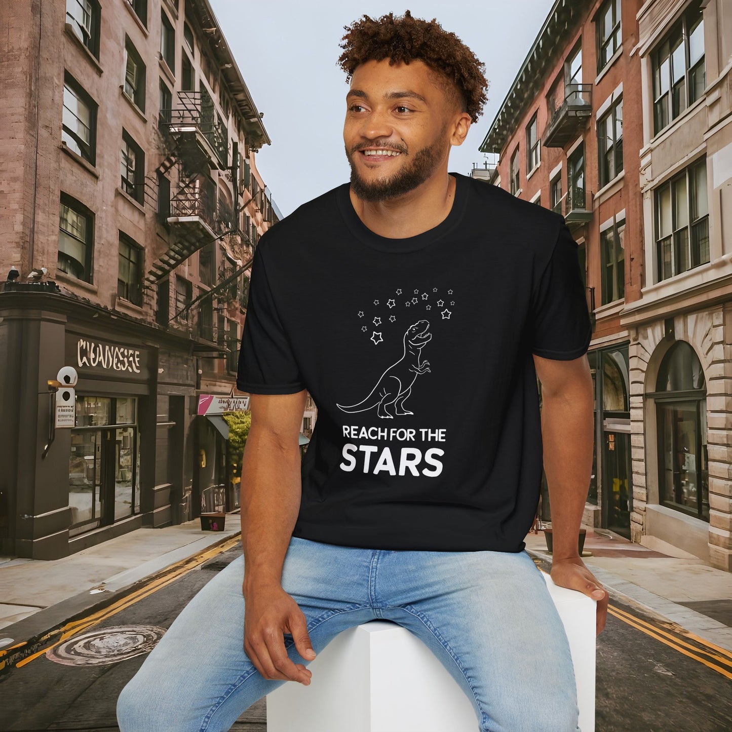 Reach For The Stars - Inspirational Funny T-Rex Unisex Softstyle T-Shirt