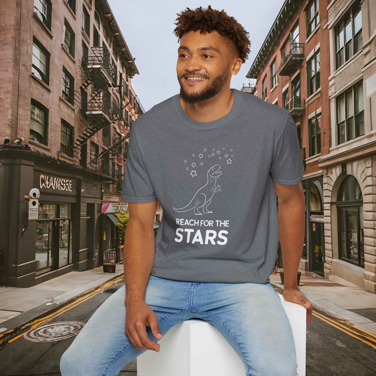 Reach For The Stars - Inspirational Funny T-Rex Unisex Softstyle T-Shirt