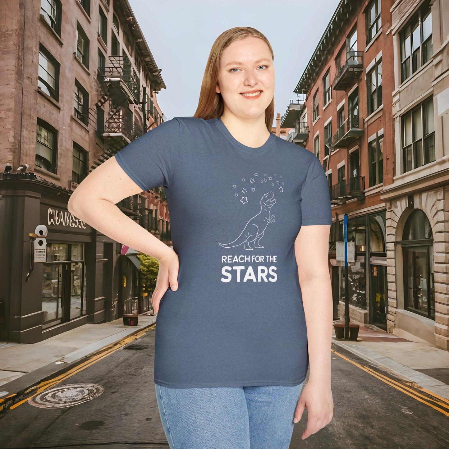 Reach For The Stars - Inspirational Funny T-Rex Unisex Softstyle T-Shirt