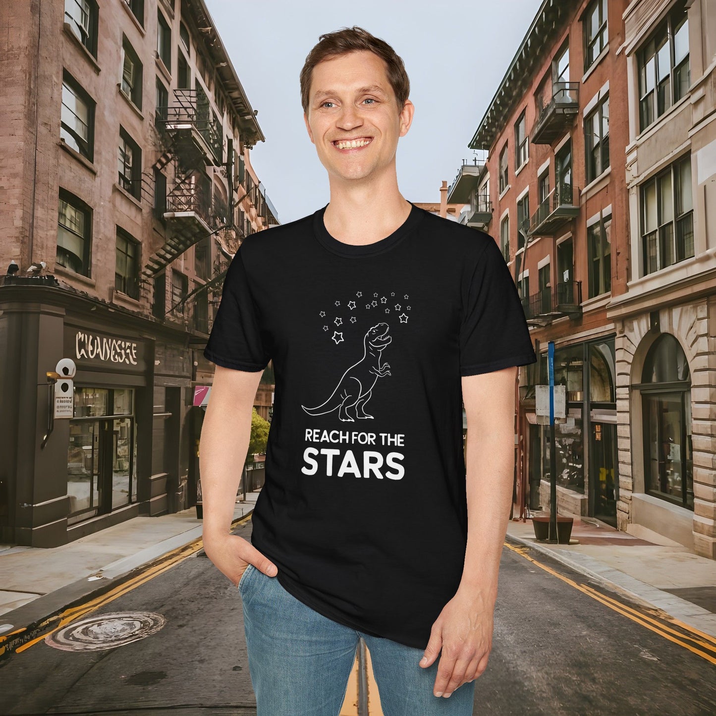 Reach For The Stars - Inspirational Funny T-Rex Unisex Softstyle T-Shirt