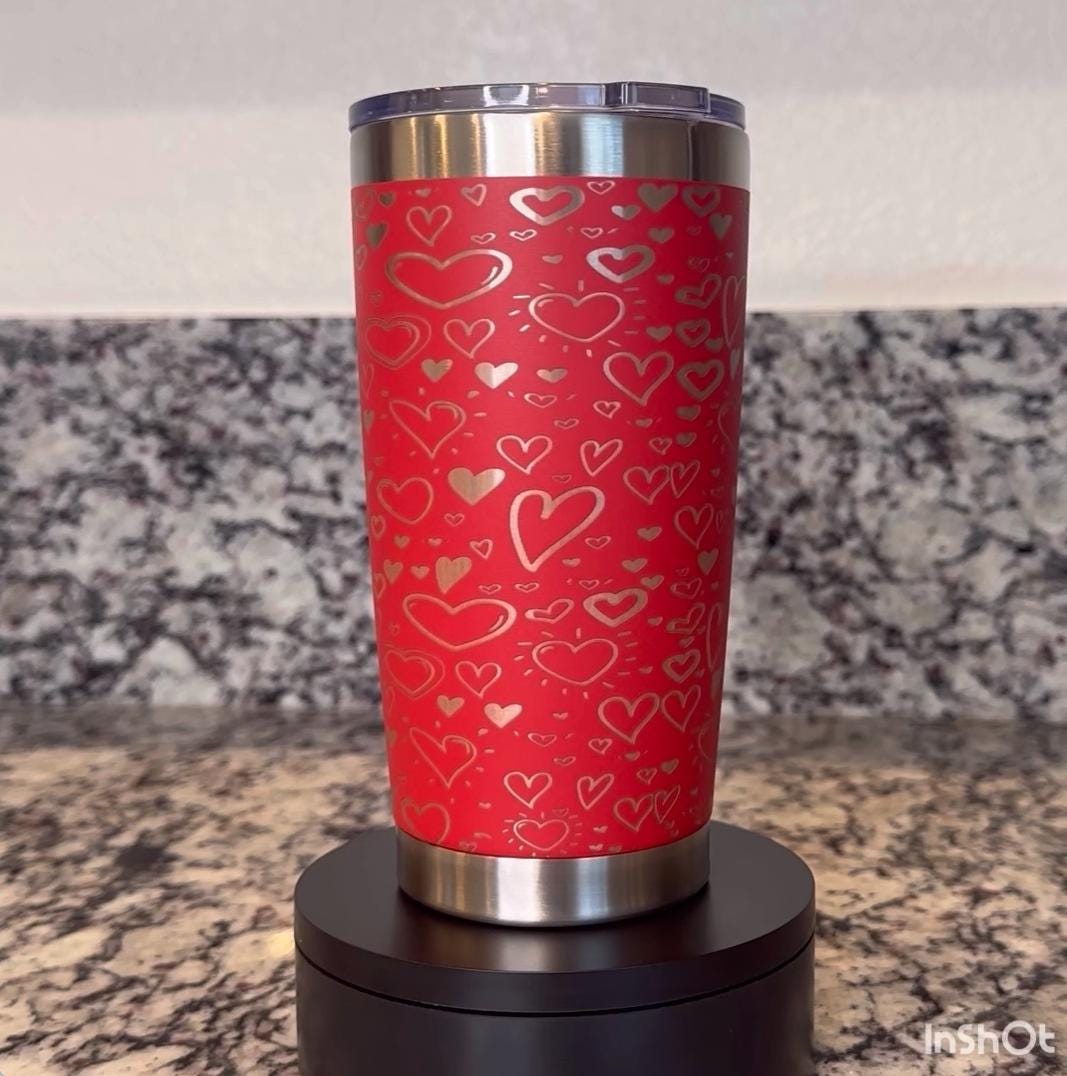 20 oz Laser Engraved Hearts Tumbler – Valentine’s Day Hot & Cold Cup