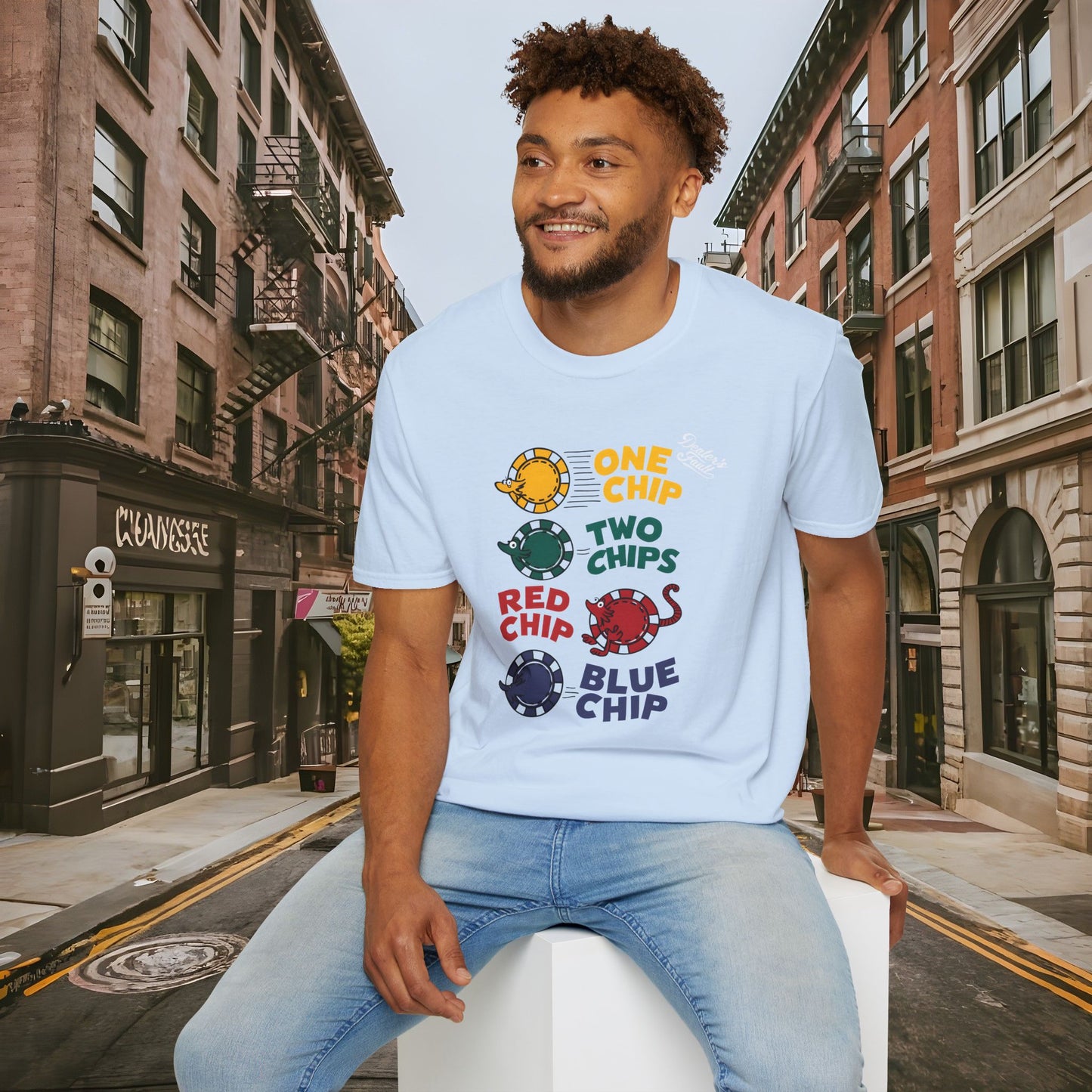 One Chip, Two Chips, Red Chip, Blue Chip - Dealer's Fault Poker Club - DFPC - Unisex Softstyle T-Shirt