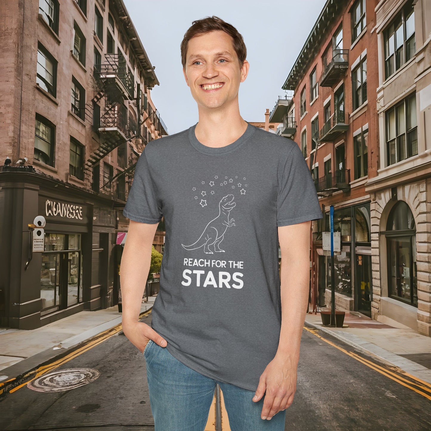 Reach For The Stars - Inspirational Funny T-Rex Unisex Softstyle T-Shirt