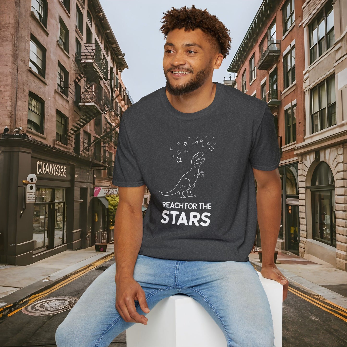Reach For The Stars - Inspirational Funny T-Rex Unisex Softstyle T-Shirt