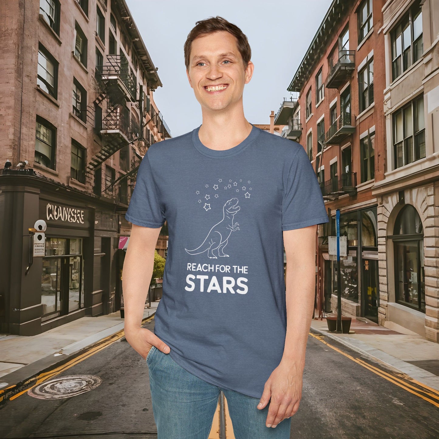 Reach For The Stars - Inspirational Funny T-Rex Unisex Softstyle T-Shirt