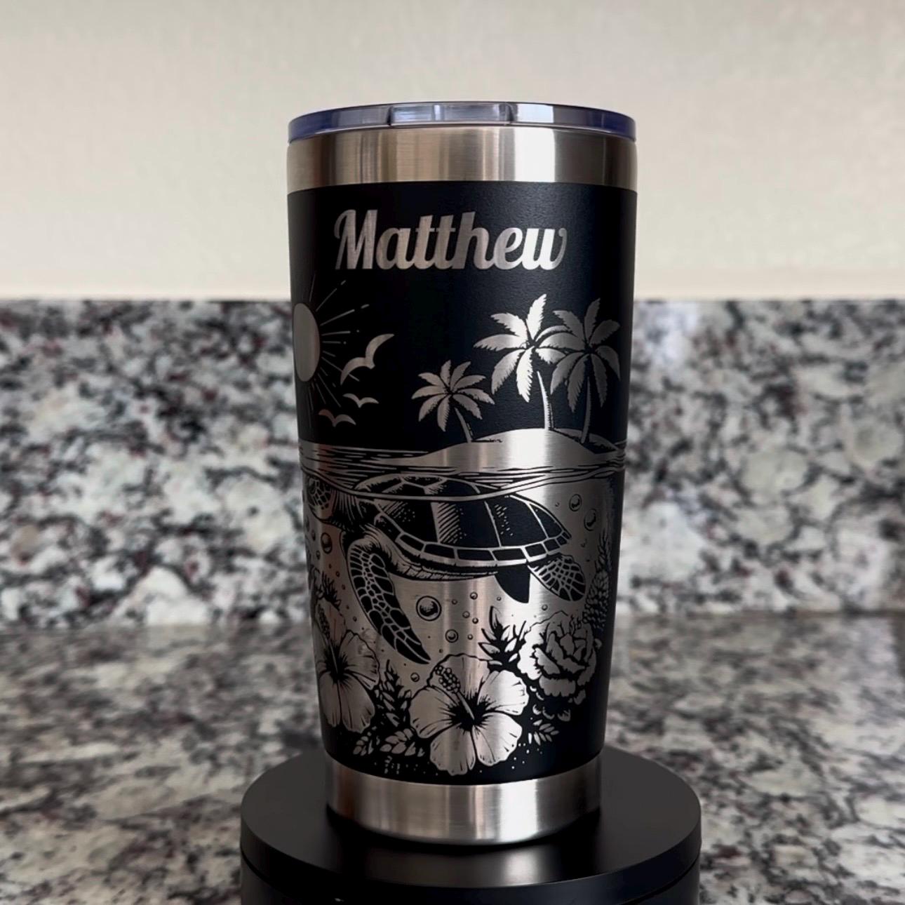 Personalized Sea Turtle 20 oz Stainless Steel Tumbler – Custom Full Wrap Engraved