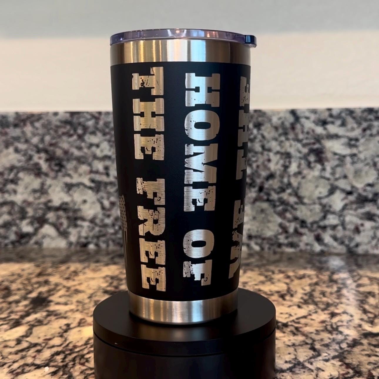 We The People Home of the Free Patriotic 20 oz Black Powder Coated Stainless Steel Tumbler