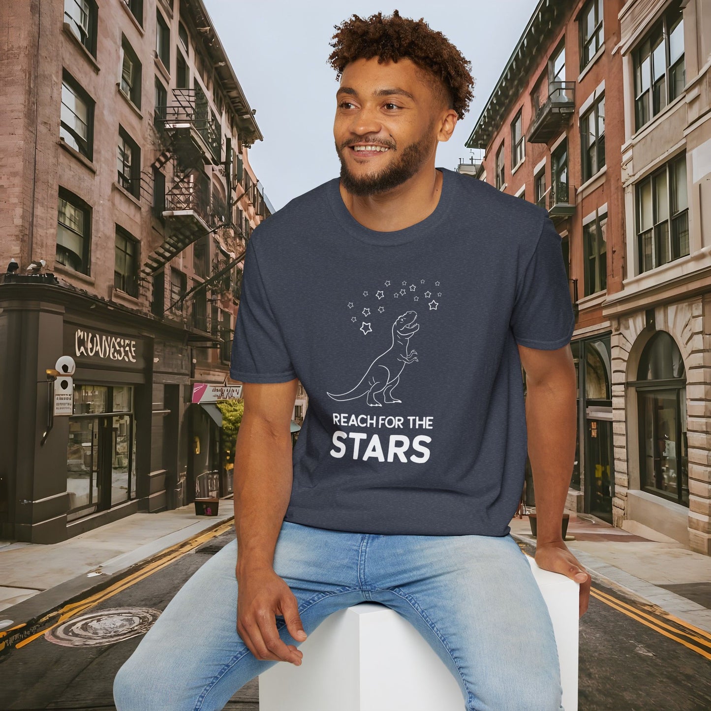 Reach For The Stars - Inspirational Funny T-Rex Unisex Softstyle T-Shirt