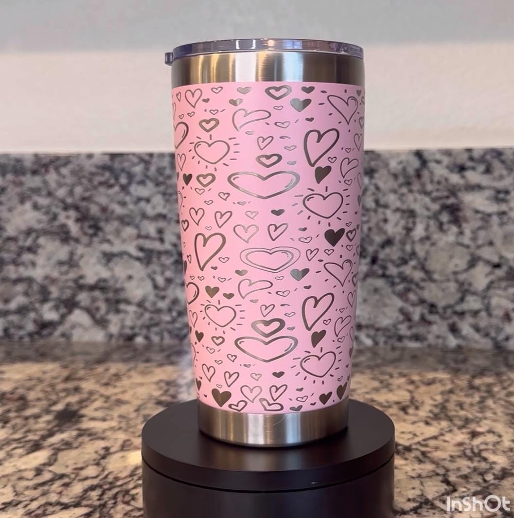 20 oz Laser Engraved Hearts Tumbler – Valentine’s Day Hot & Cold Cup