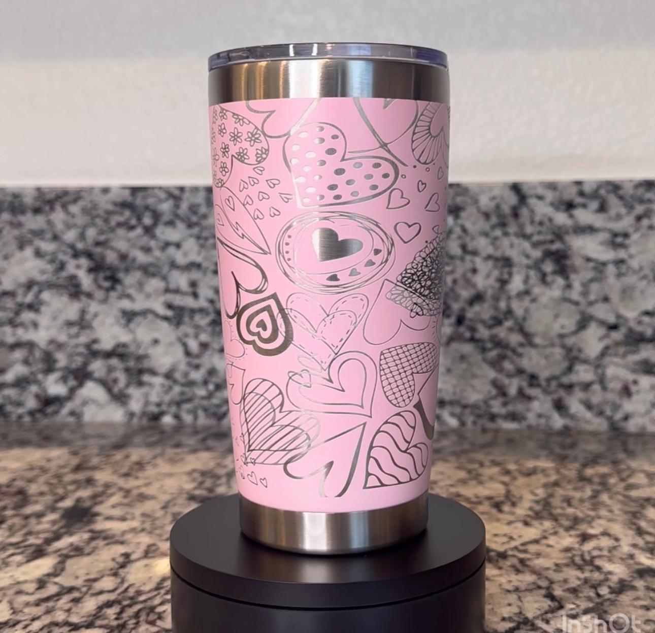 20 oz Laser Engraved Heart Doodles Tumbler – Valentine’s Day Hot & Cold Cup