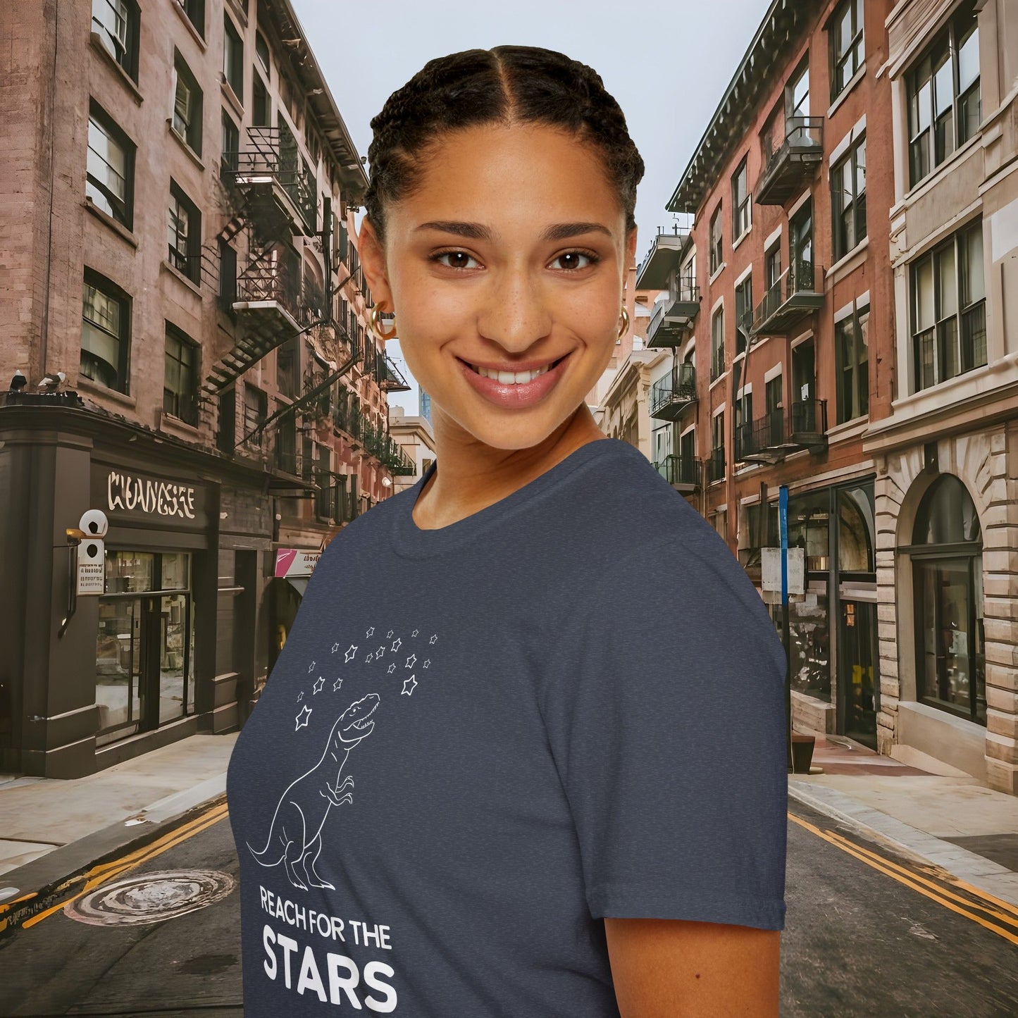 Reach For The Stars - Inspirational Funny T-Rex Unisex Softstyle T-Shirt