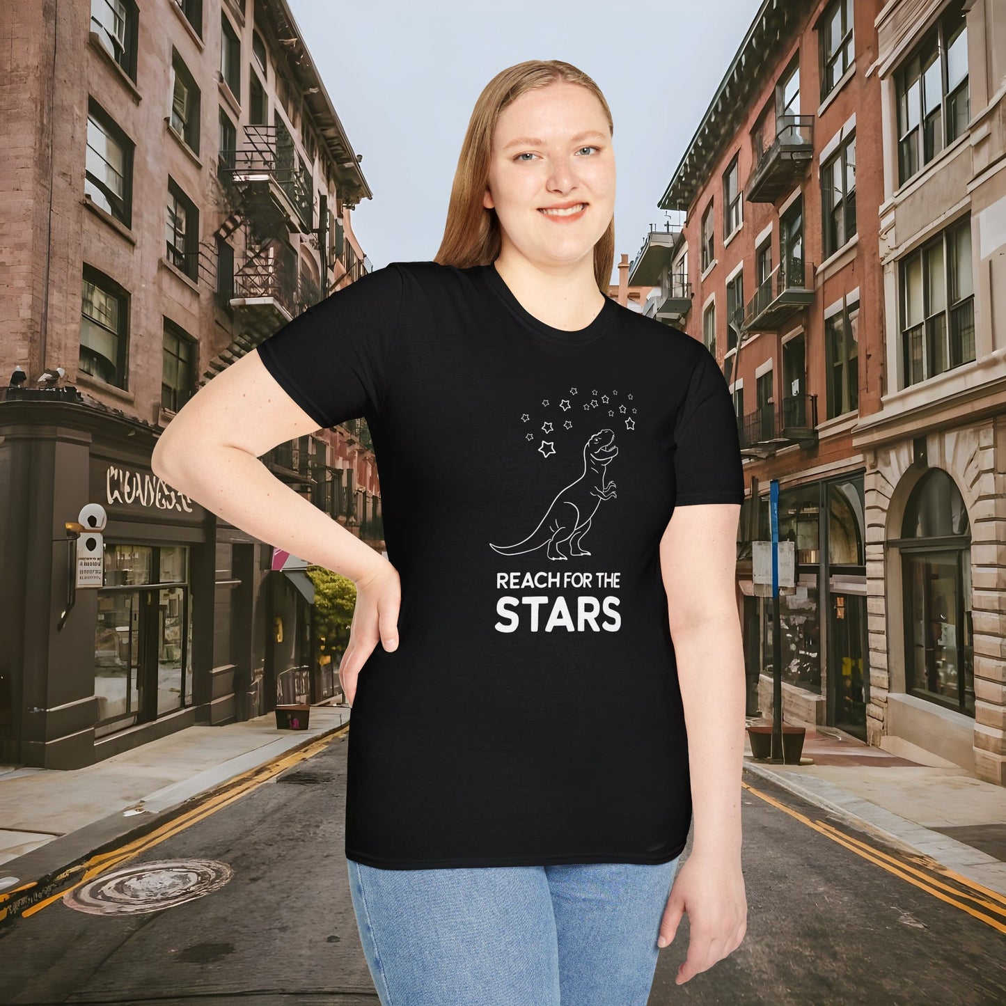 Reach For The Stars - Inspirational Funny T-Rex Unisex Softstyle T-Shirt