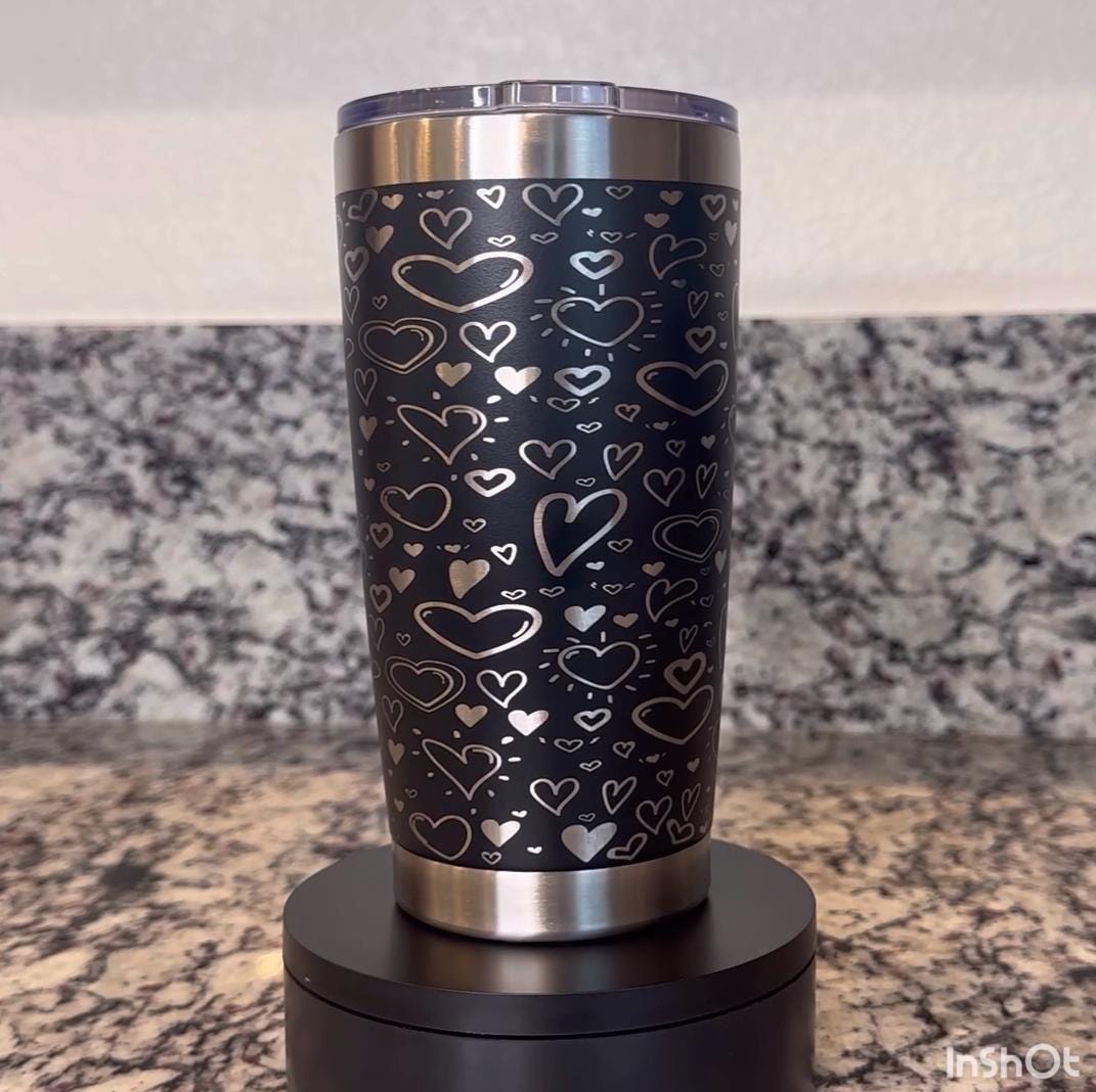 20 oz Laser Engraved Hearts Tumbler – Valentine’s Day Hot & Cold Cup