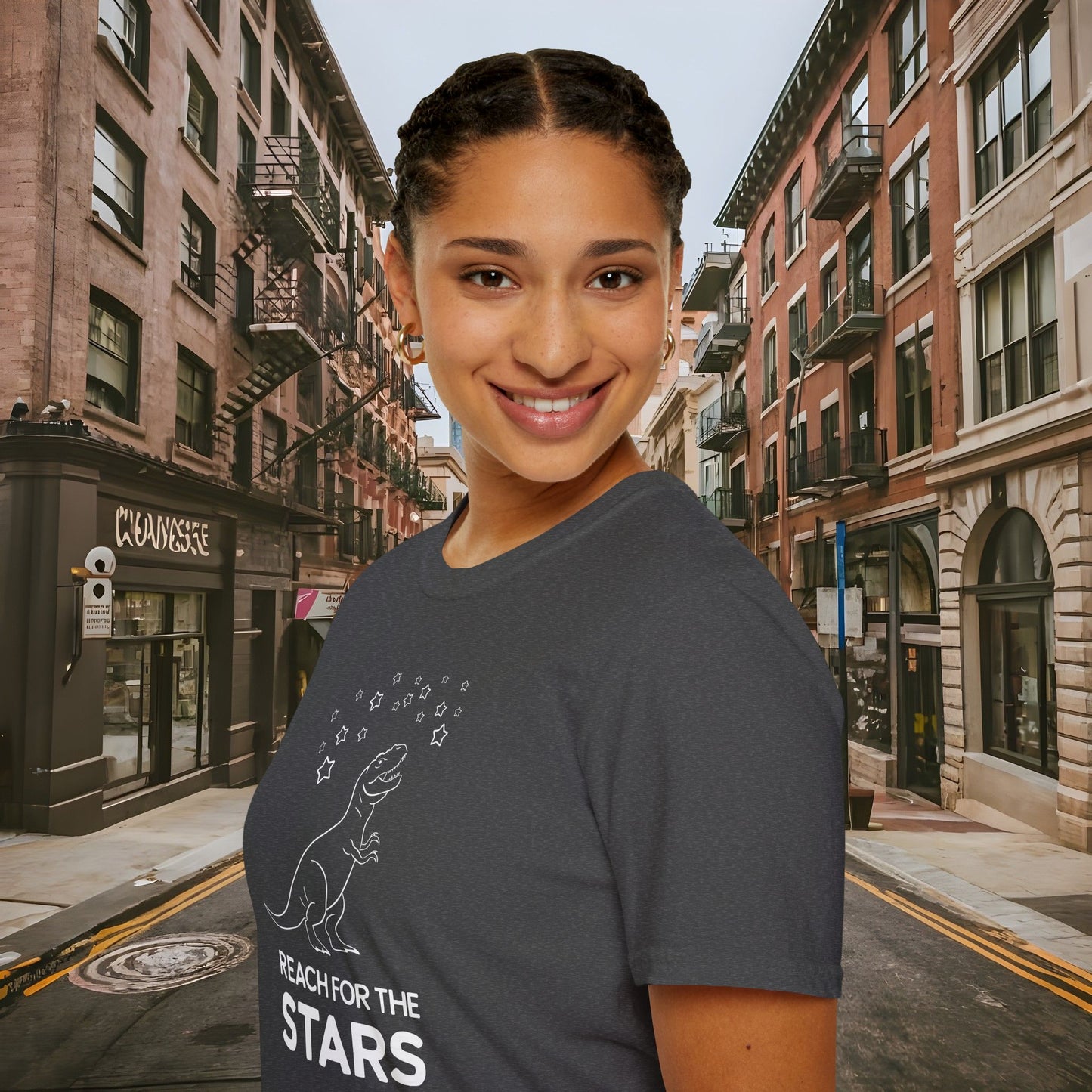 Reach For The Stars - Inspirational Funny T-Rex Unisex Softstyle T-Shirt