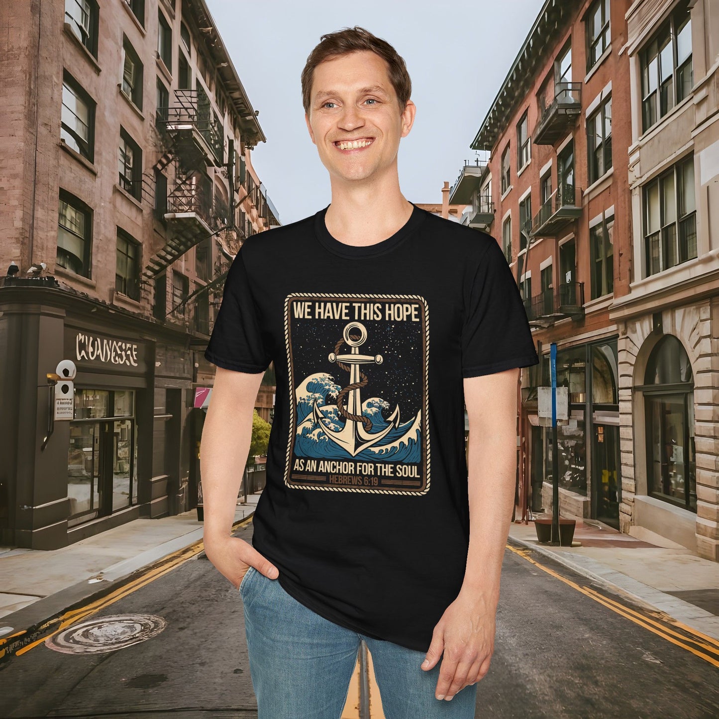 Hope As An Anchor for the Soul - Hebrews 6:19 Shirt by Buck Matthews Designs - Unisex Softstyle T-Shirt