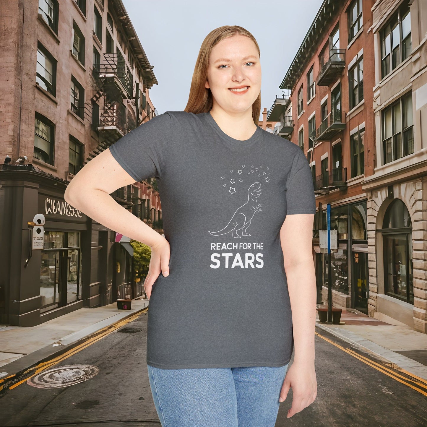 Reach For The Stars - Inspirational Funny T-Rex Unisex Softstyle T-Shirt