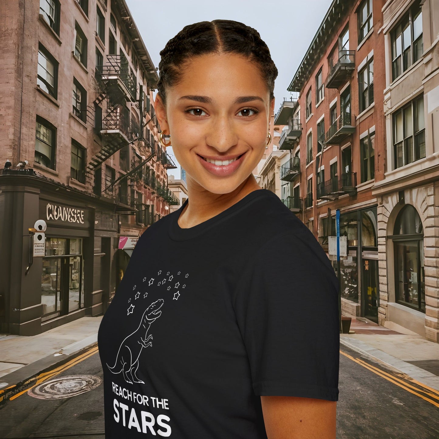 Reach For The Stars - Inspirational Funny T-Rex Unisex Softstyle T-Shirt