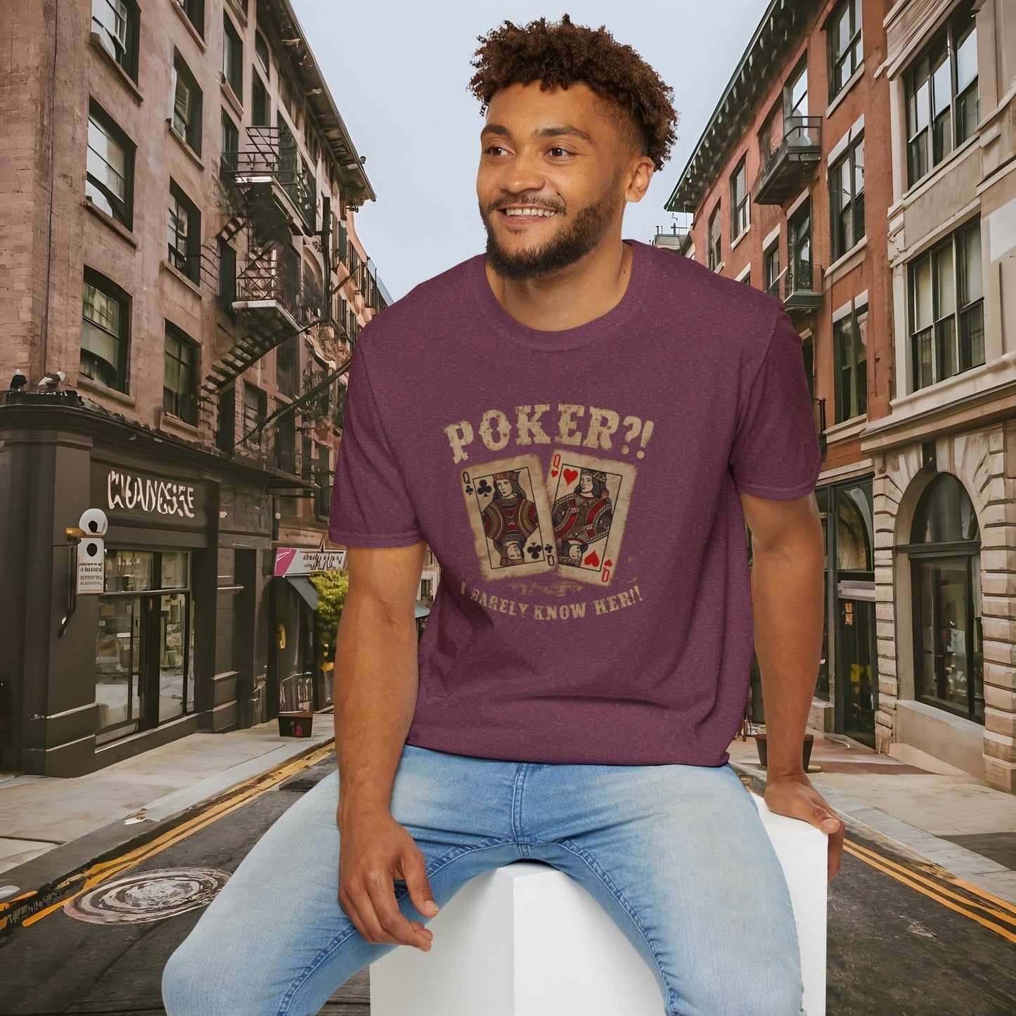 Poker?! I Barely Know Her! - T-shirt from the Dealer's Fault Poker Club Collection - DFPC - Unisex Softstyle T-Shirt