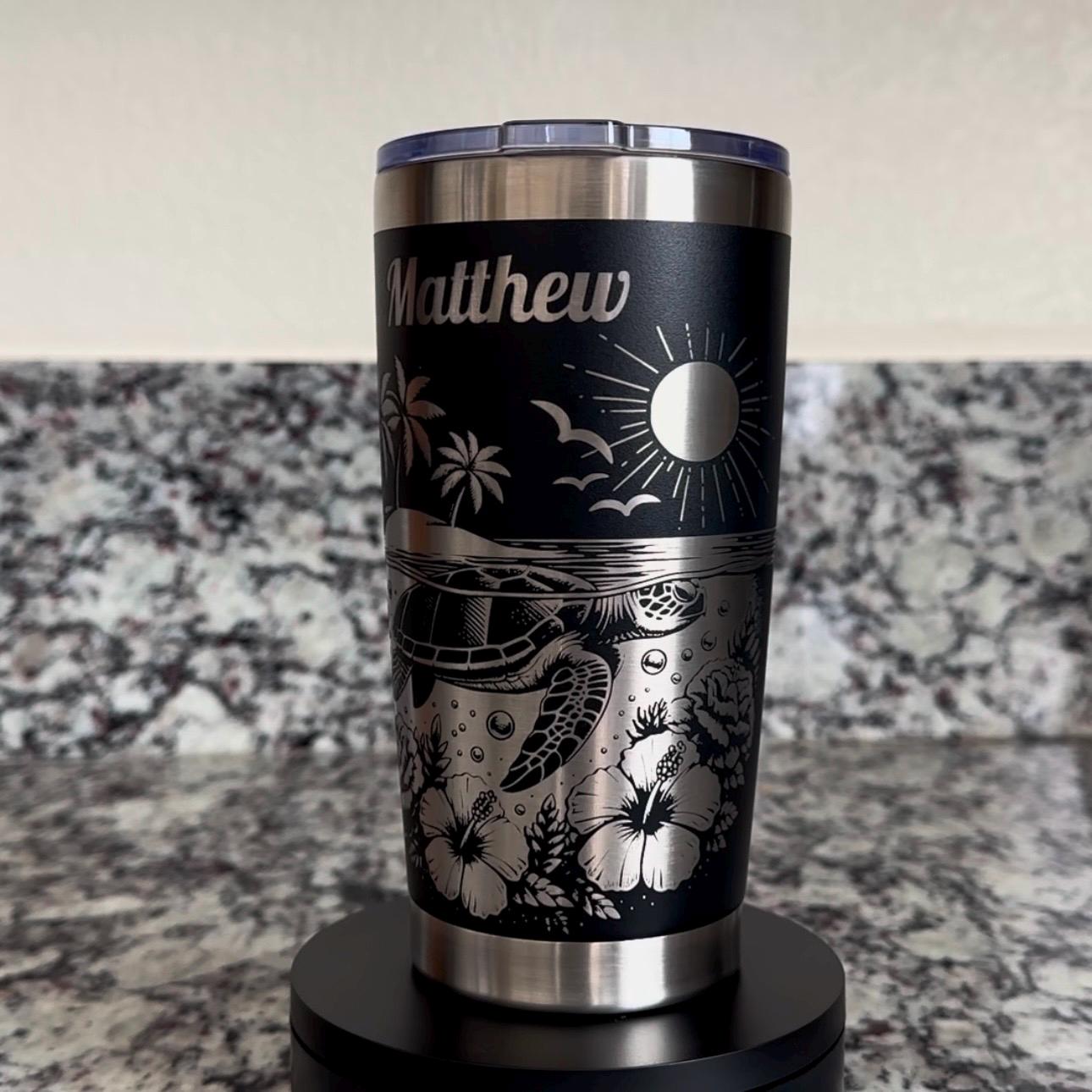 Personalized Sea Turtle 20 oz Stainless Steel Tumbler – Custom Full Wrap Engraved