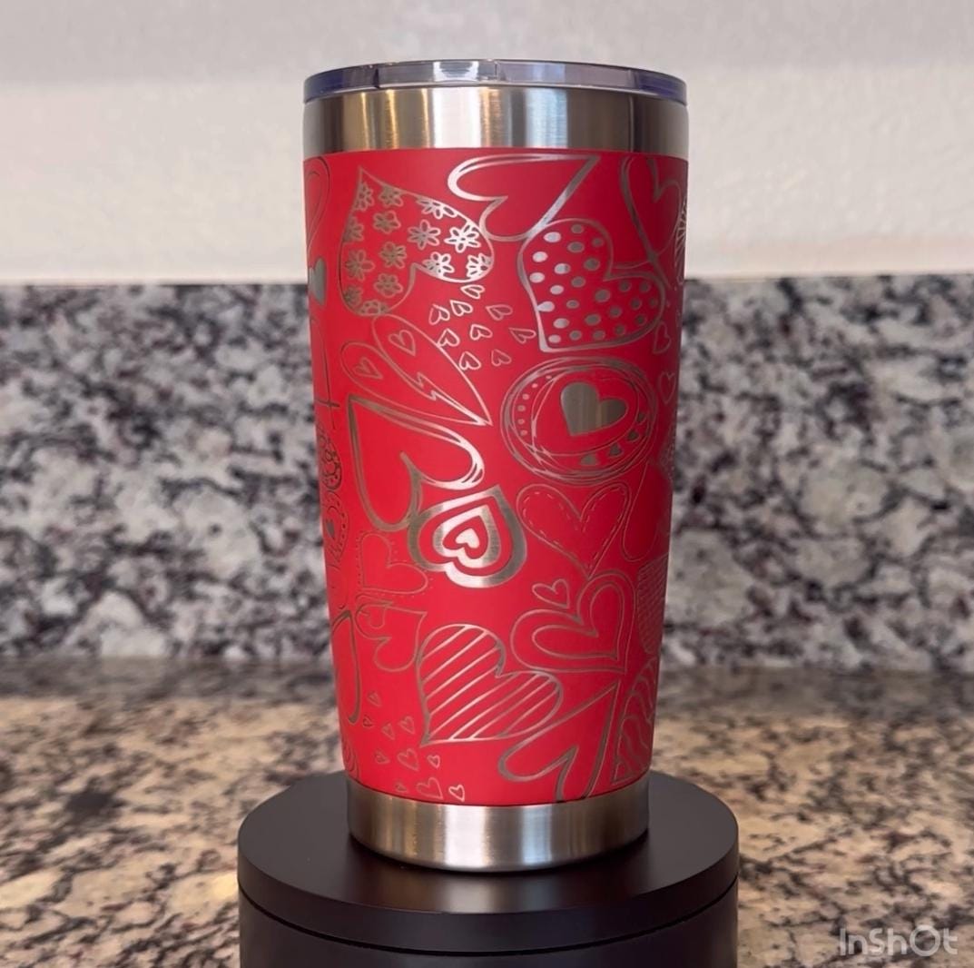 20 oz Laser Engraved Heart Doodles Tumbler – Valentine’s Day Hot & Cold Cup