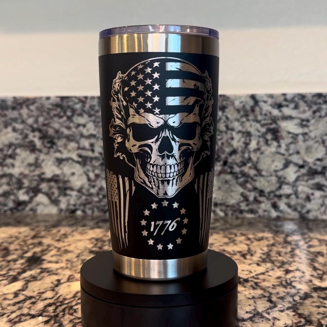 We The People Home of the Free Patriotic 20 oz Black Powder Coated Stainless Steel Tumbler