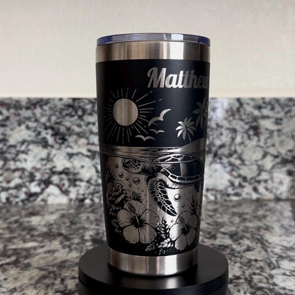 Personalized Sea Turtle 20 oz Stainless Steel Tumbler – Custom Full Wrap Engraved