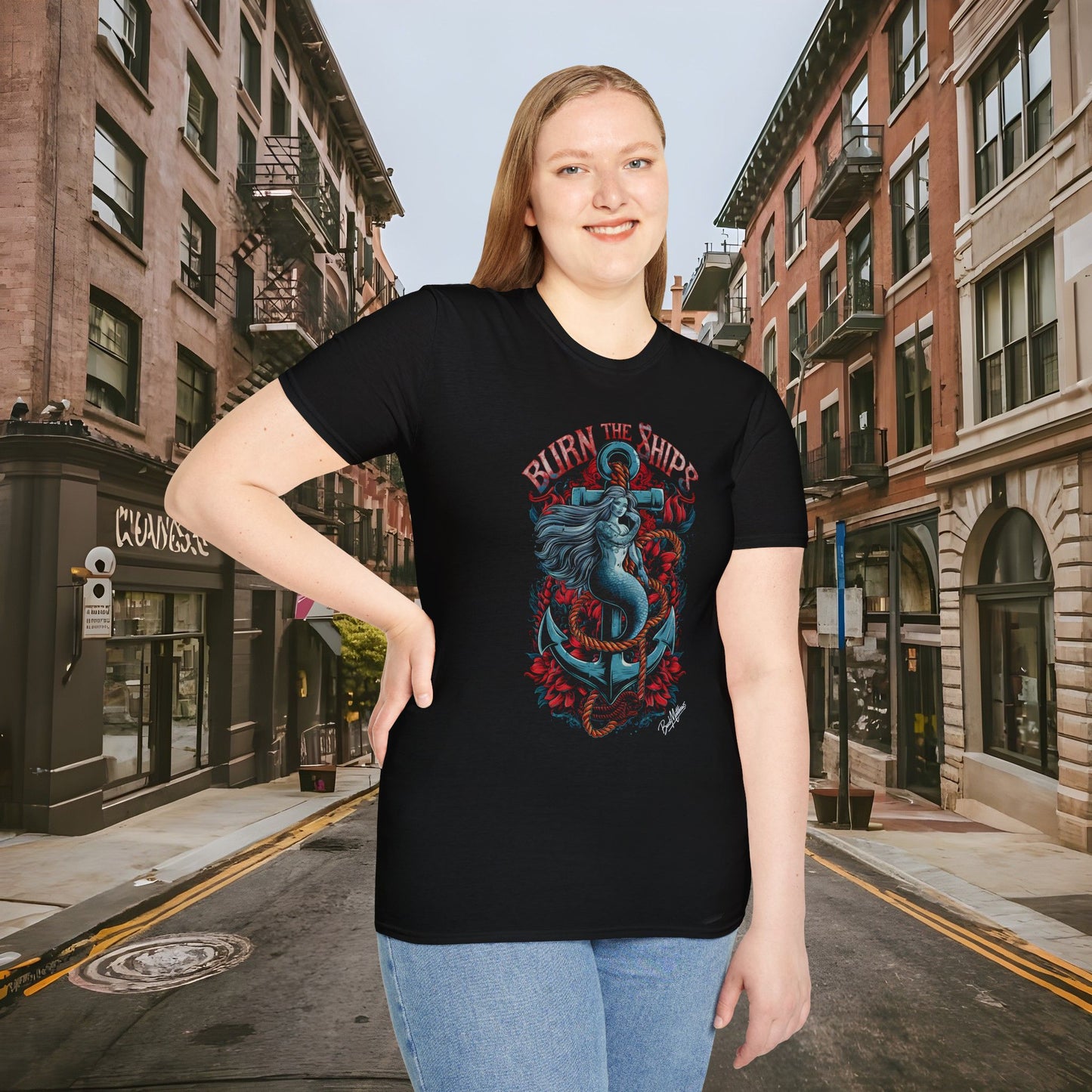 BTS - Burn the Ships Nautical Mermaid Unisex Softstyle Shirt by Buck Matthews