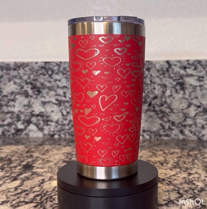 20 oz Laser Engraved Hearts Tumbler – Valentine’s Day Hot & Cold Cup