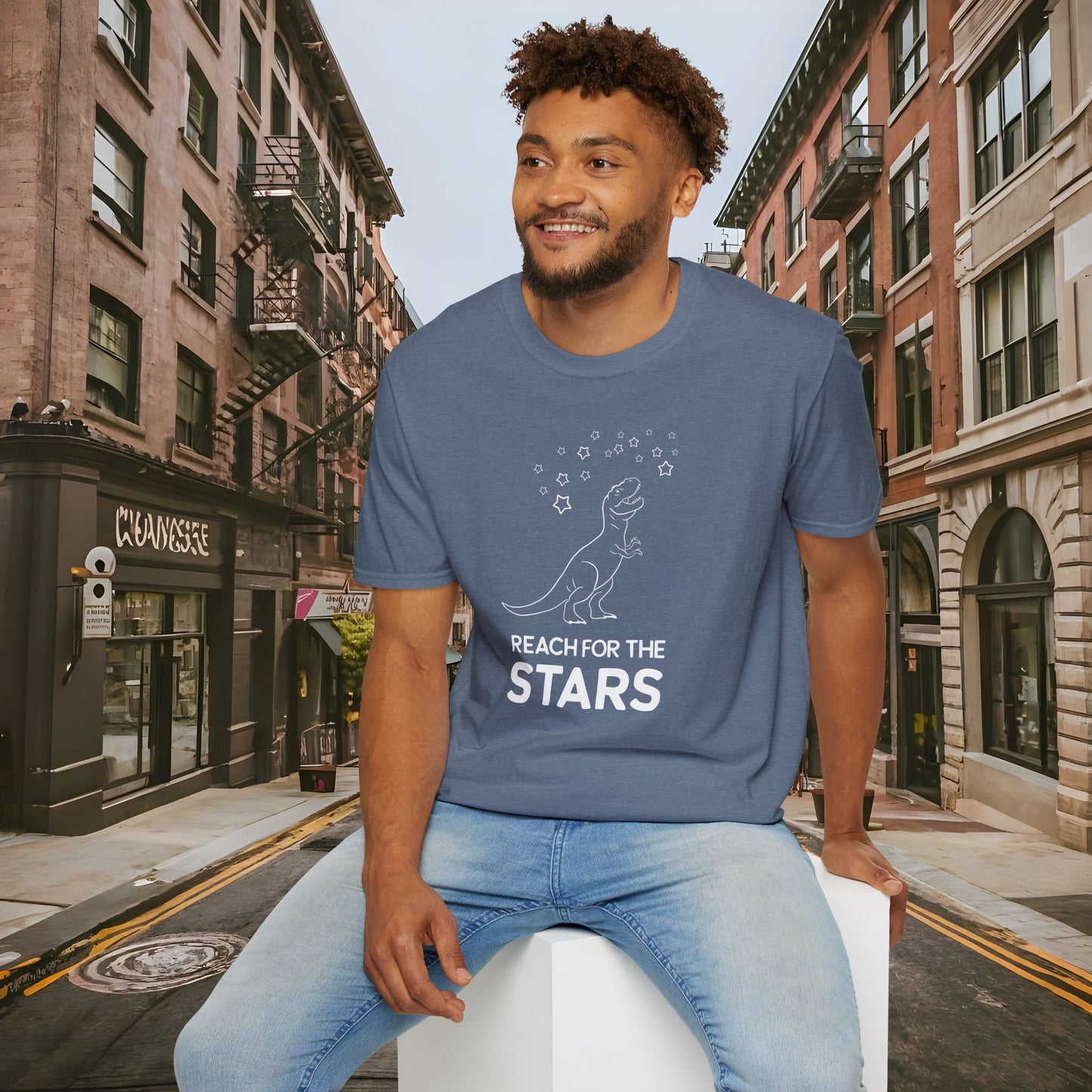 Reach For The Stars - Inspirational Funny T-Rex Unisex Softstyle T-Shirt