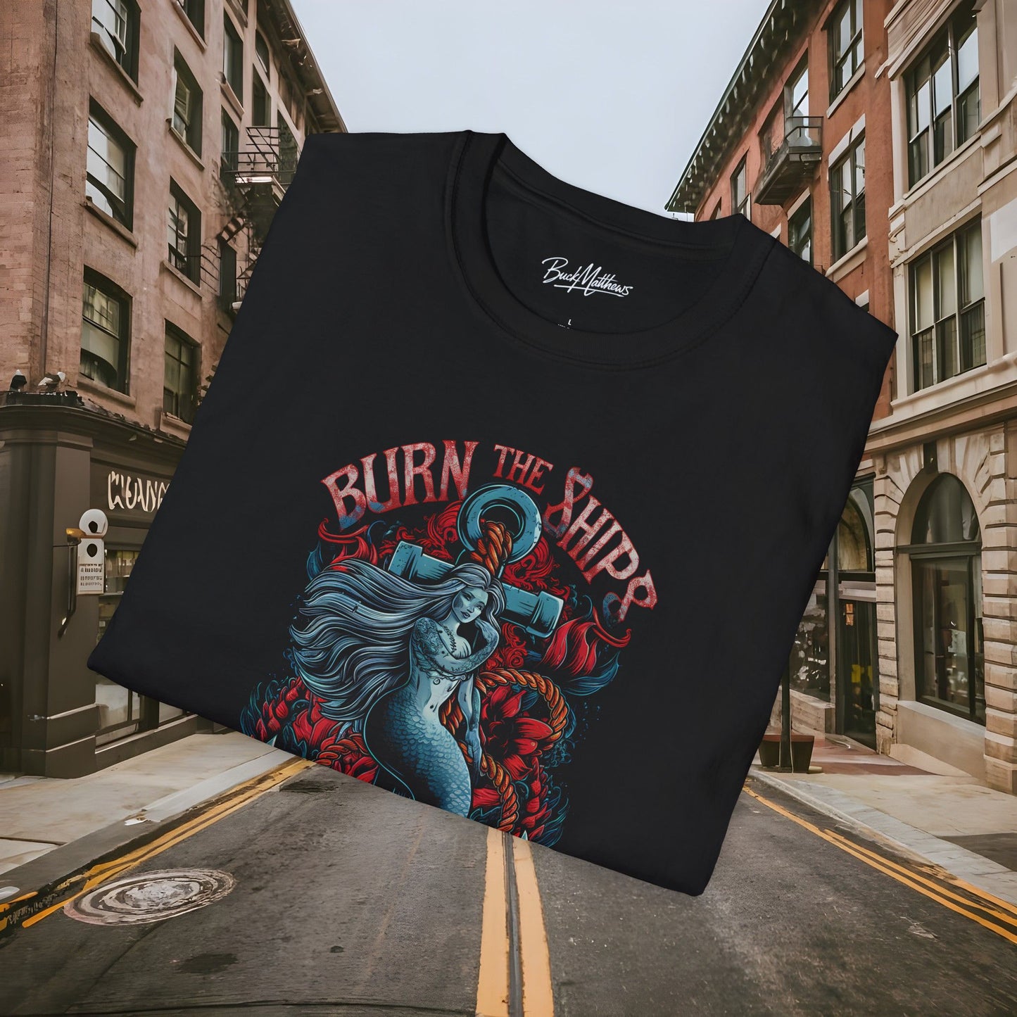 BTS - Burn the Ships Nautical Mermaid Unisex Softstyle Shirt by Buck Matthews