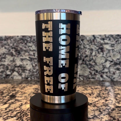 We The People Home of the Free Patriotic 20 oz Black Powder Coated Stainless Steel Tumbler