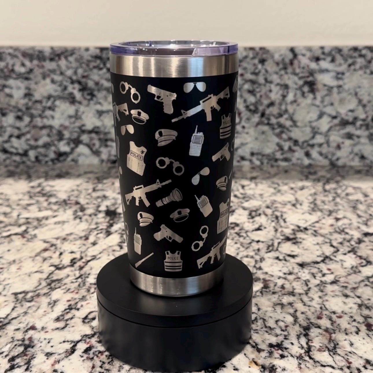 Police Law Enforcement - Seamless Laser Engraved - 20oz Black Stainless Steel Tumbler – Vacuum Insulated
