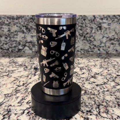 Police Law Enforcement - Seamless Laser Engraved - 20oz Black Stainless Steel Tumbler – Vacuum Insulated