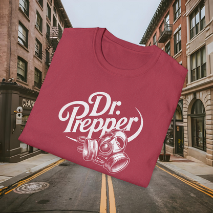 Dr. Prepper Gas Mask Funny Prepper Shirt - Vintage T-Shirt, Softstyle Tee, Retro Shirt, Perfect Gift for Birthdays, Events & Gatherings