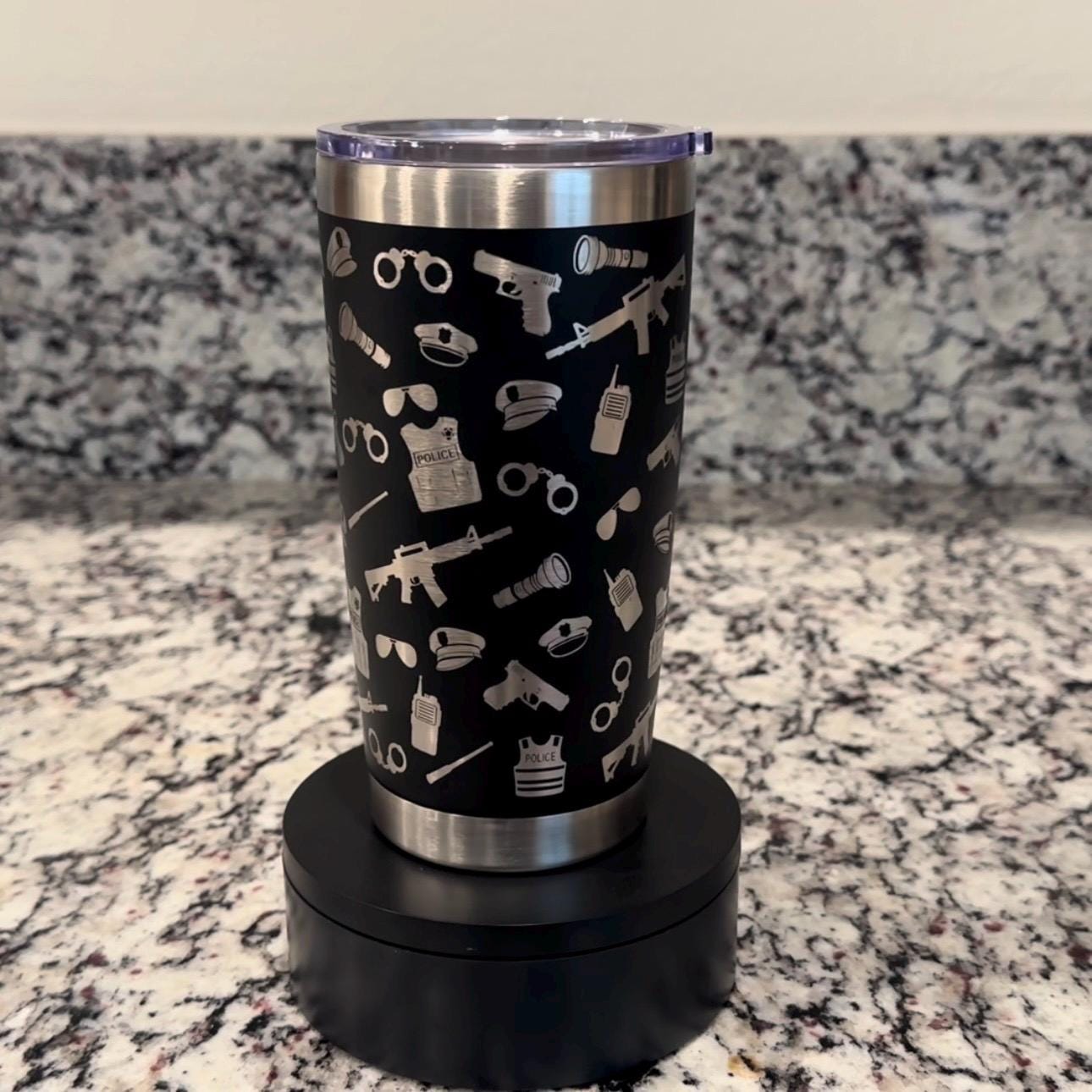 Police Law Enforcement - Seamless Laser Engraved - 20oz Black Stainless Steel Tumbler – Vacuum Insulated