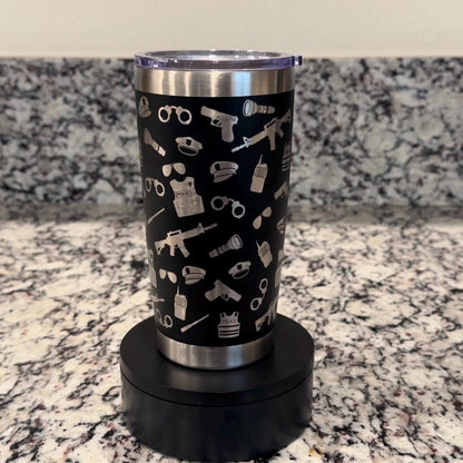 Police Law Enforcement - Seamless Laser Engraved - 20oz Black Stainless Steel Tumbler – Vacuum Insulated