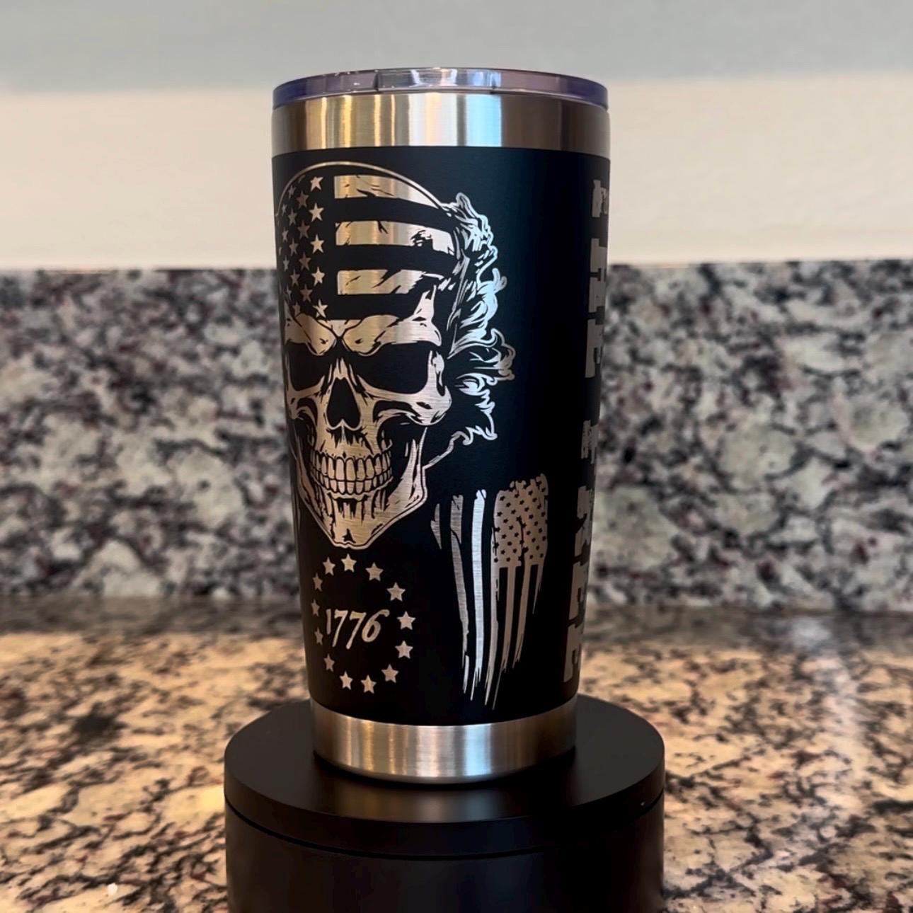 We The People Home of the Free Patriotic 20 oz Black Powder Coated Stainless Steel Tumbler