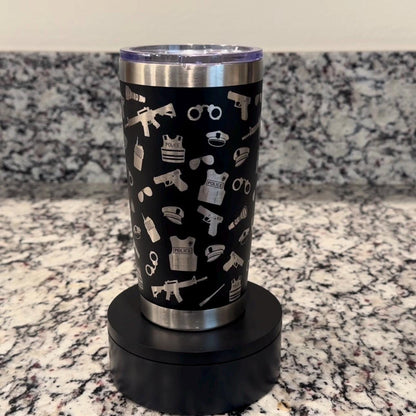 Police Law Enforcement - Seamless Laser Engraved - 20oz Black Stainless Steel Tumbler – Vacuum Insulated