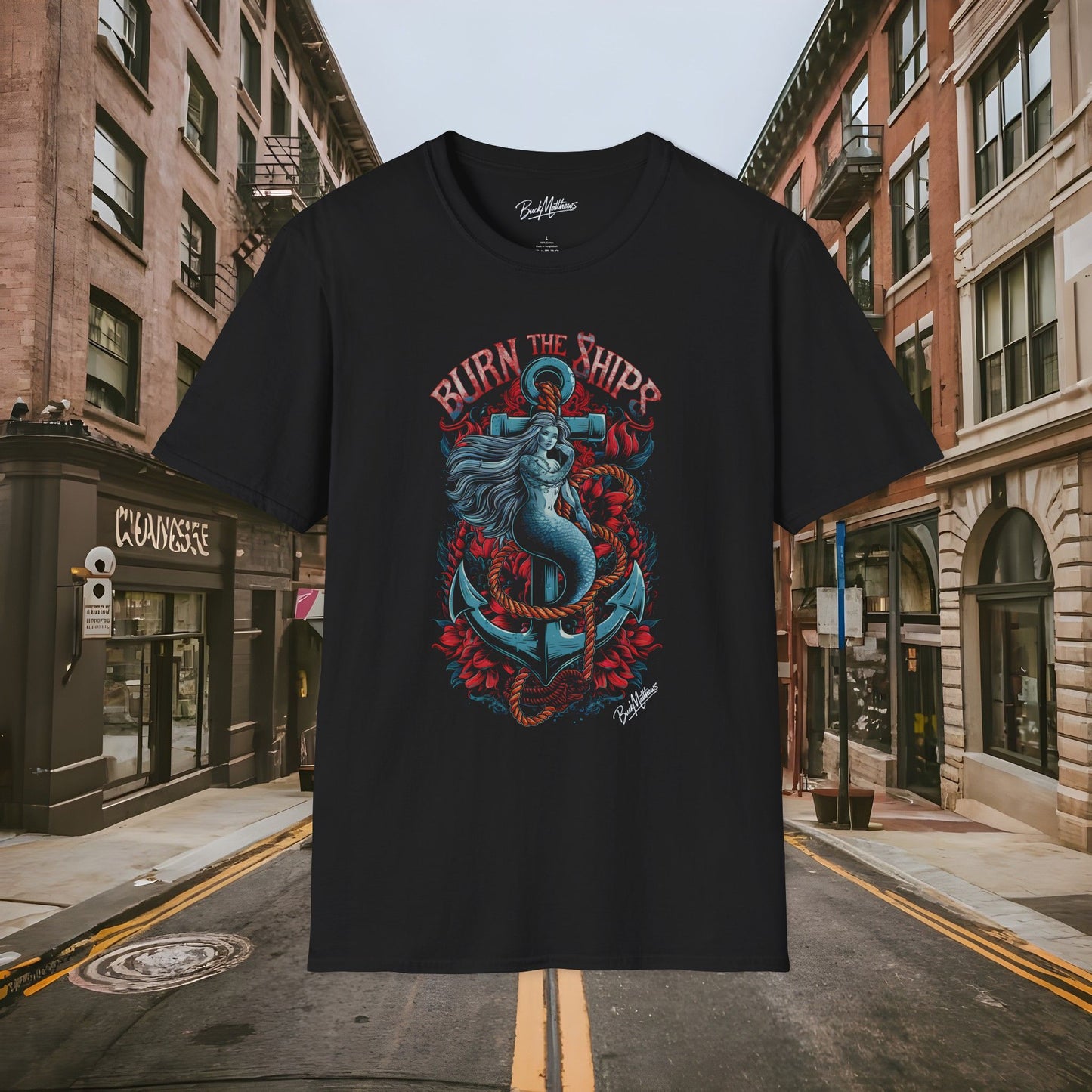 BTS - Burn the Ships Nautical Mermaid Unisex Softstyle Shirt by Buck Matthews