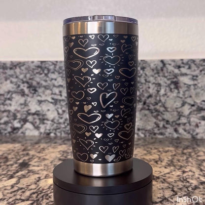 20 oz Laser Engraved Hearts Tumbler – Valentine’s Day Hot & Cold Cup