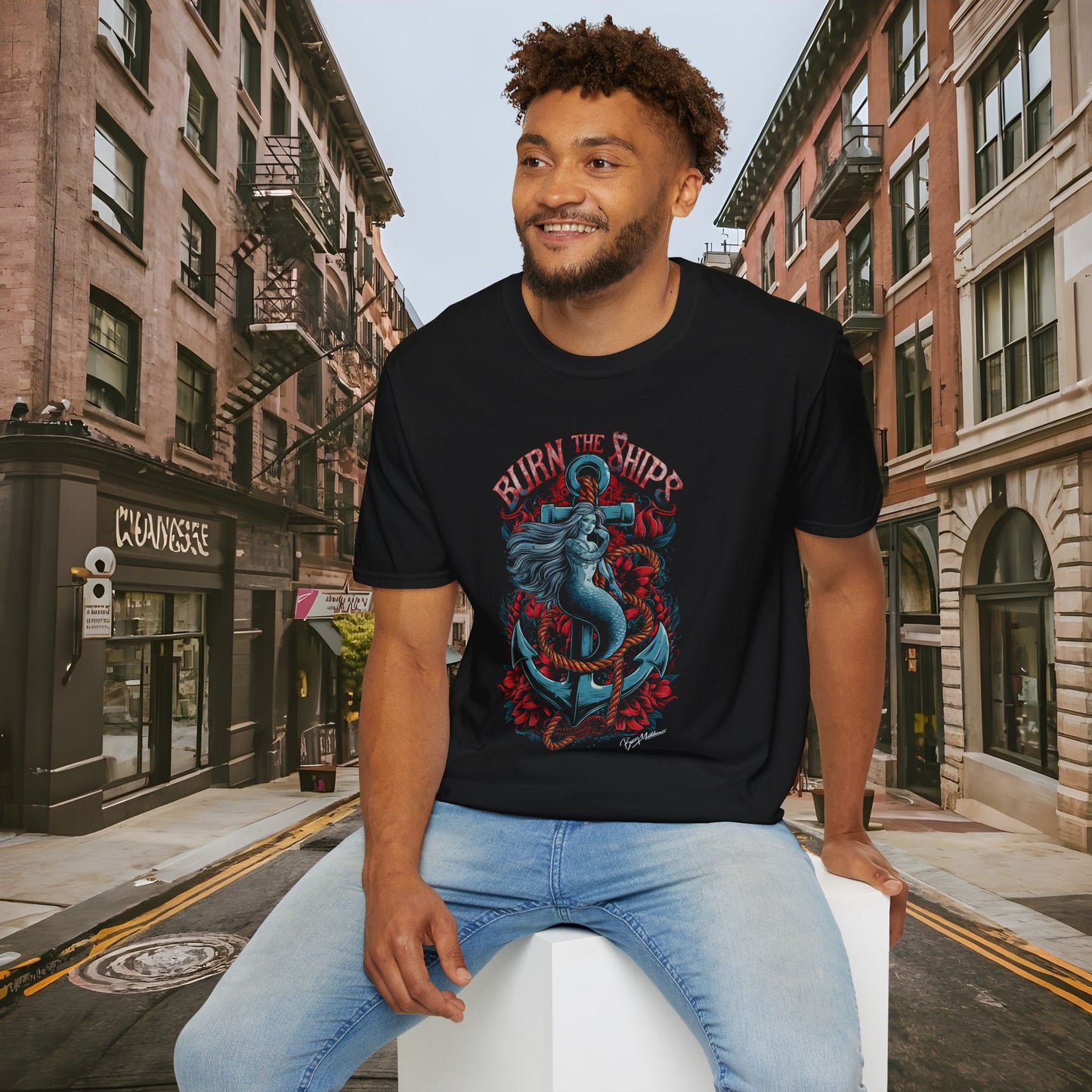 BTS - Burn the Ships Nautical Mermaid Unisex Softstyle Shirt by Buck Matthews