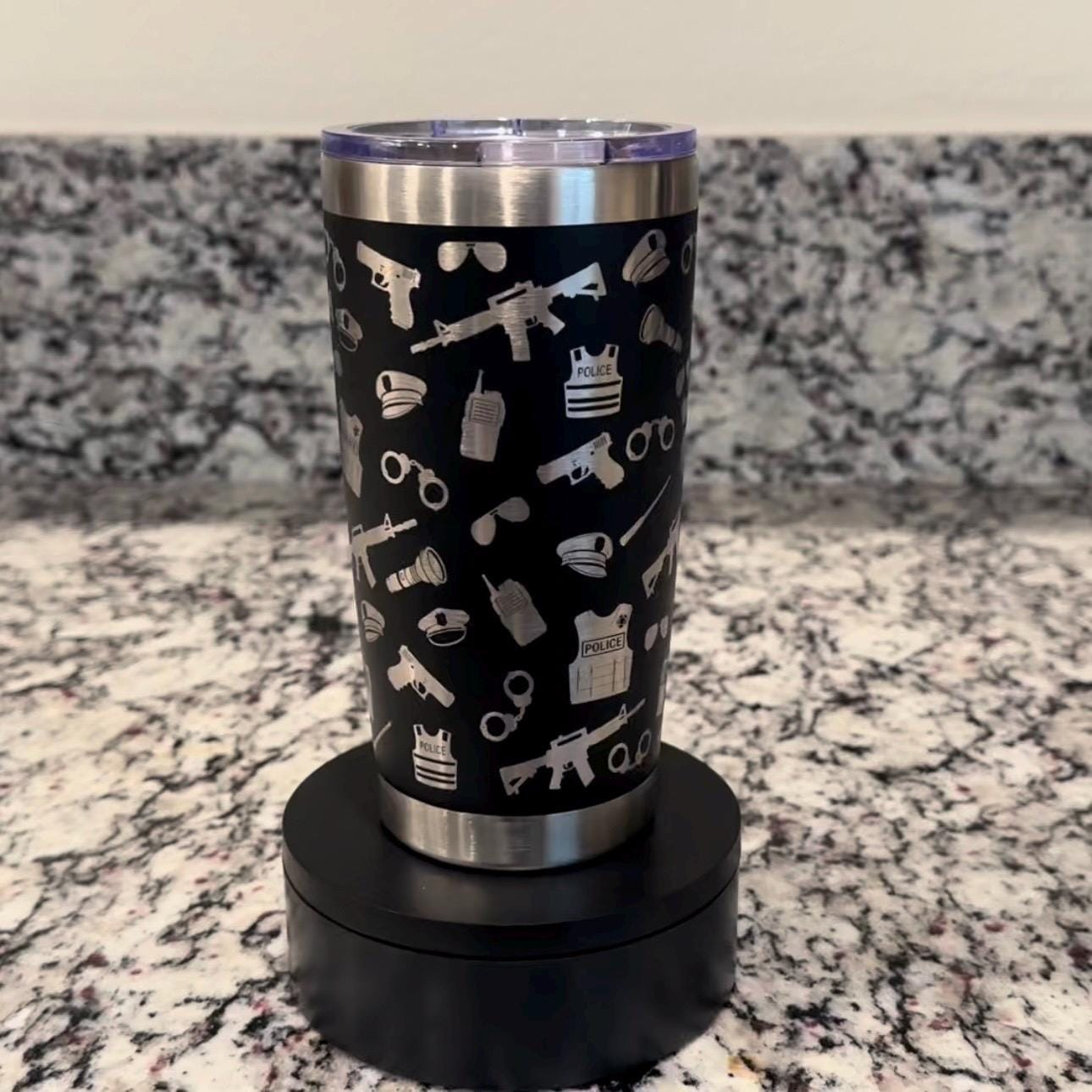 Police Law Enforcement - Seamless Laser Engraved - 20oz Black Stainless Steel Tumbler – Vacuum Insulated