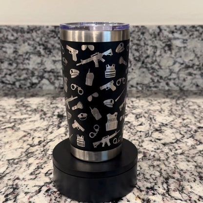 Police Law Enforcement - Seamless Laser Engraved - 20oz Black Stainless Steel Tumbler – Vacuum Insulated