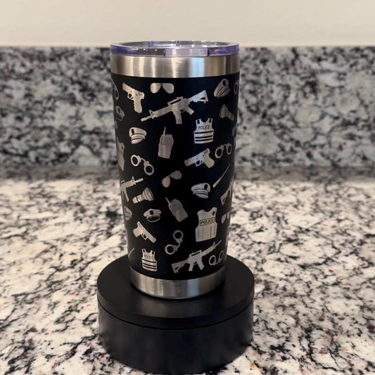 Police Law Enforcement - Seamless Laser Engraved - 20oz Black Stainless Steel Tumbler – Vacuum Insulated
