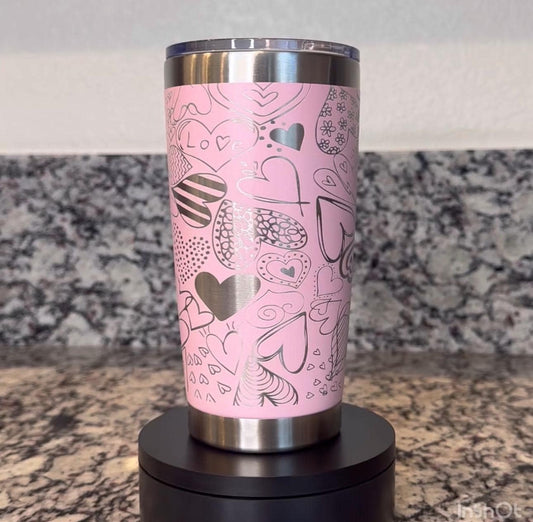 20 oz Laser Engraved Heart Doodles Tumbler – Valentine’s Day Hot & Cold Cup