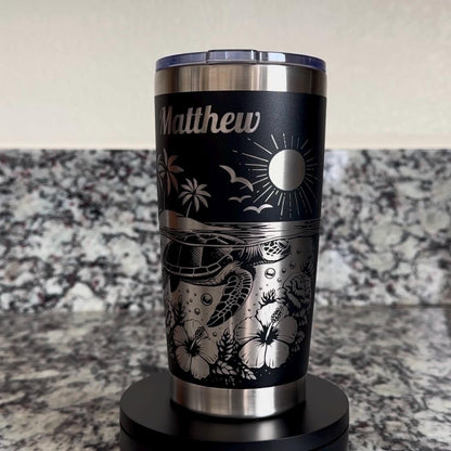 Personalized Sea Turtle 20 oz Stainless Steel Tumbler – Custom Full Wrap Engraved