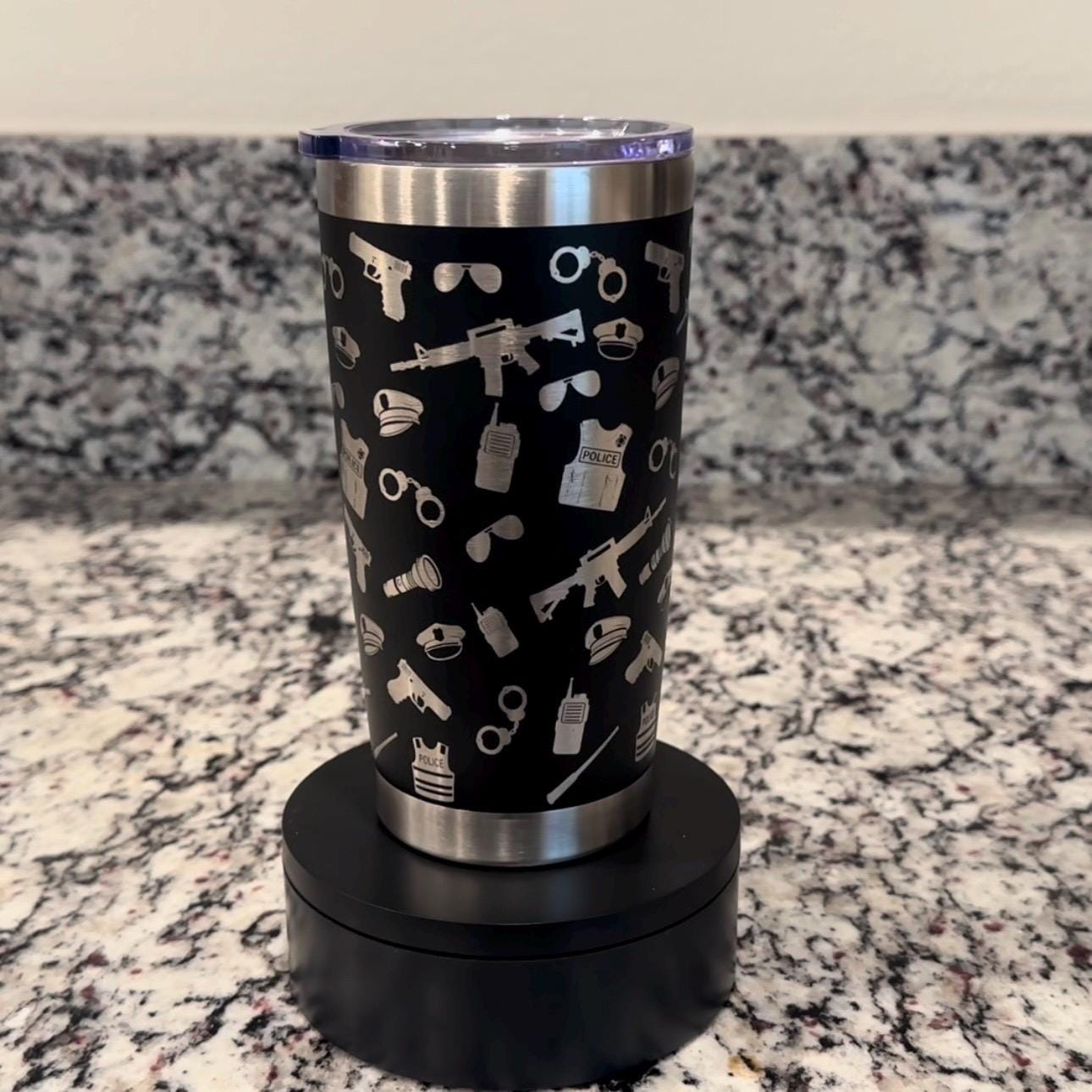 Police Law Enforcement - Seamless Laser Engraved - 20oz Black Stainless Steel Tumbler – Vacuum Insulated
